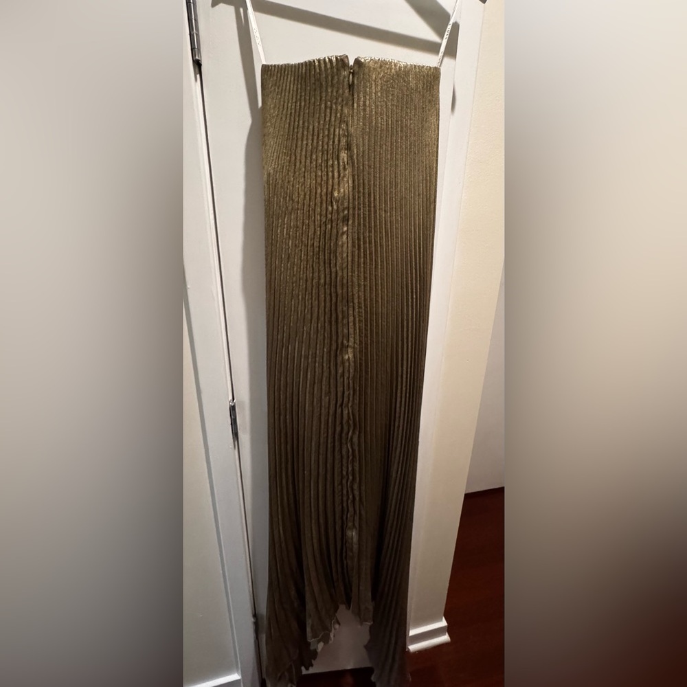 L’IDEE Strapless Metallic Pleated Evening Gown in Champagne - Picture 7 of 10